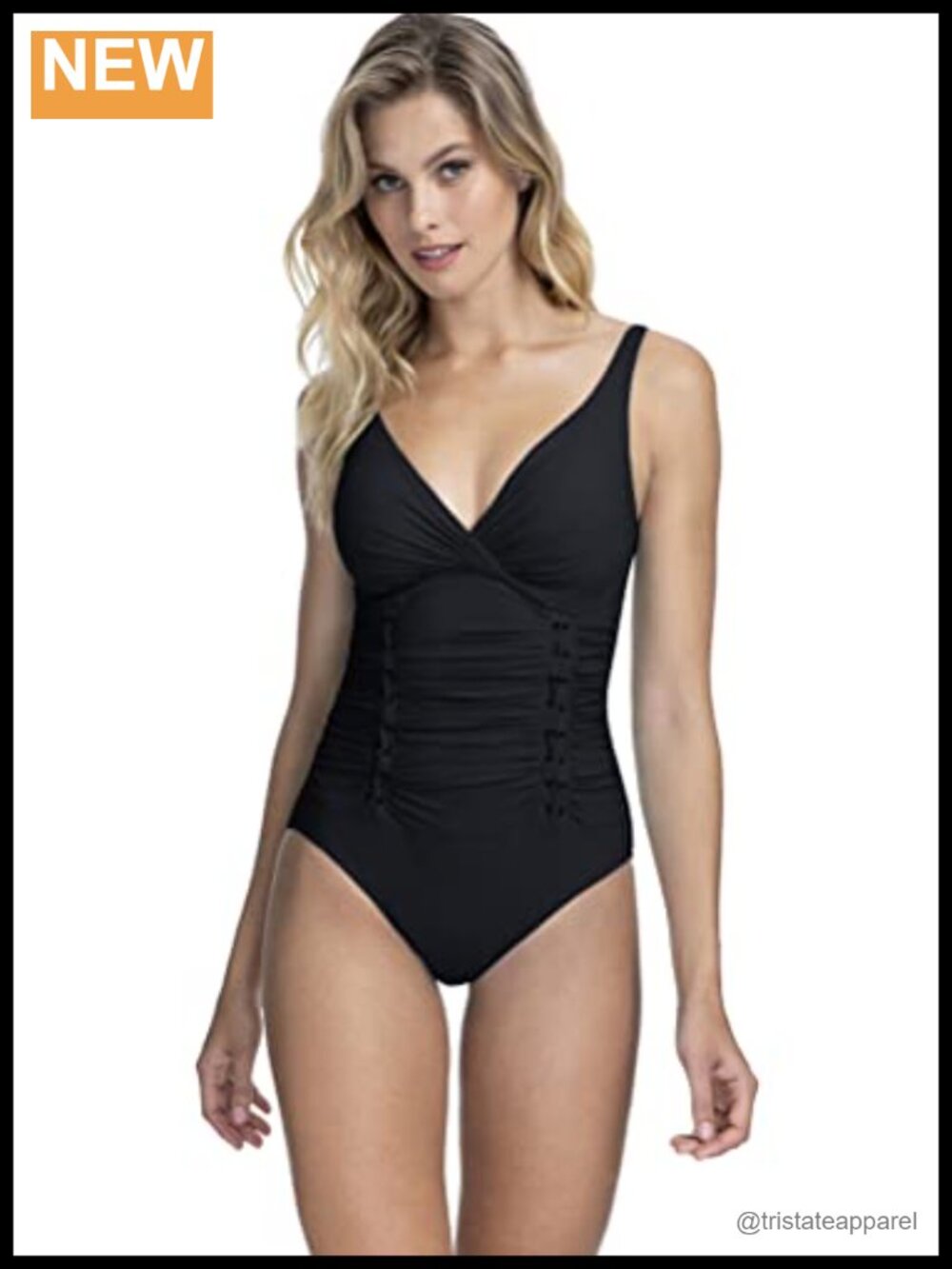 Twist Front V-Neck One Piece Swimsuit Adjustable Straps Tummy Control